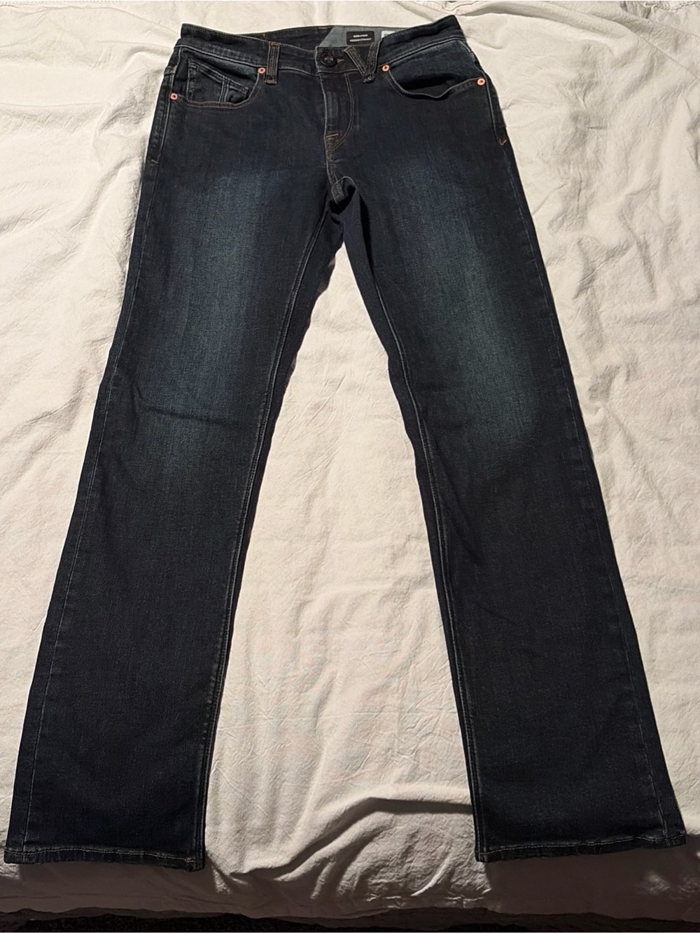 Volcom Jeans Men’s 28x31 Dark Blue Solver Modern Straight Stretch Denim Jeans